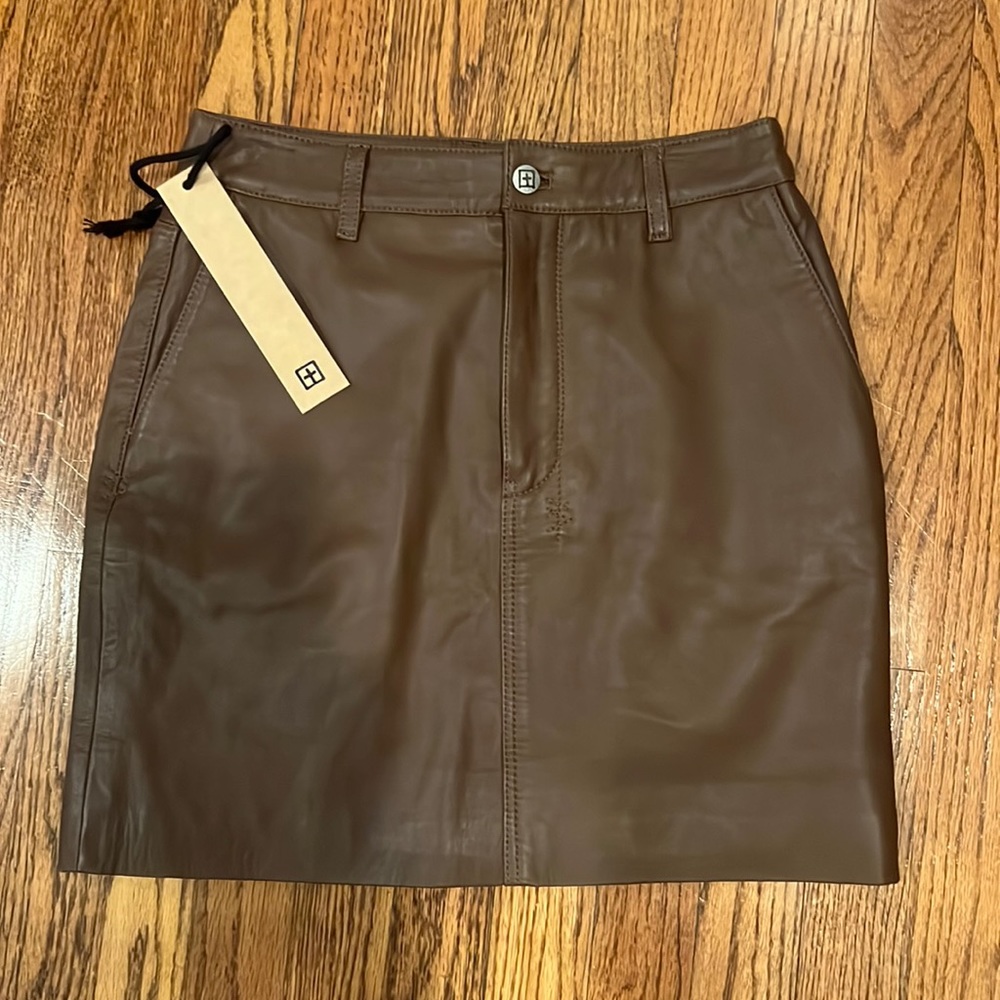 NWT Ksubi Crossin Mini Skirt Leather Brown 27